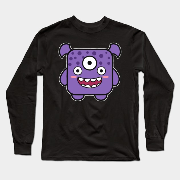 Kawaii Purple Square Monster Long Sleeve T-Shirt by Luna Illustration